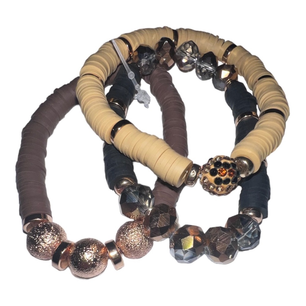 3 Strand Rubber Brown & Black Beaded Bracelet NWT - (#0407)